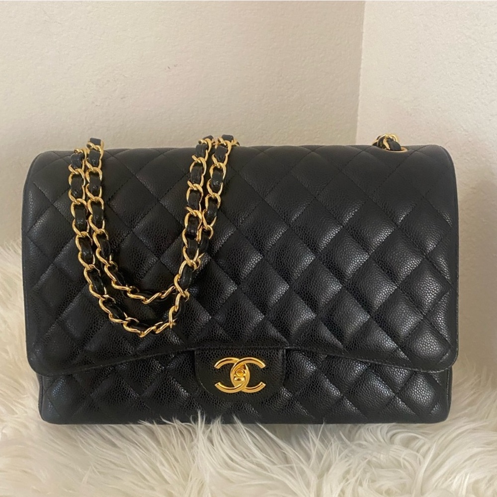 Chanel Black Maxi Quilted Shoulder Bag with Gold Chain